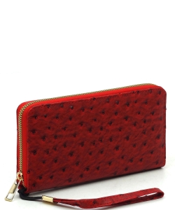 Ostrich Zip Around Wallet Wristlet OR020 RED